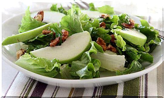 Delicious salad with green apple and celery