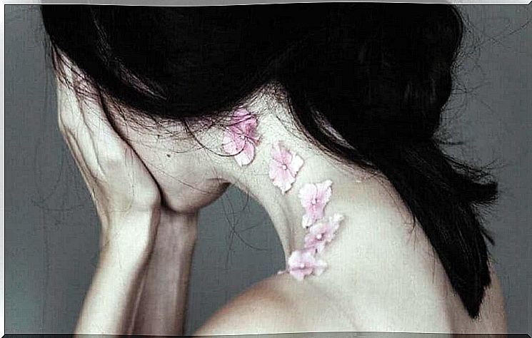 the woman has flowers on the skin