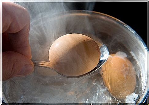 The freshness of an egg is overcome by boiling and splitting the egg