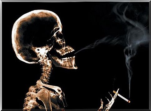 the skeleton smokes